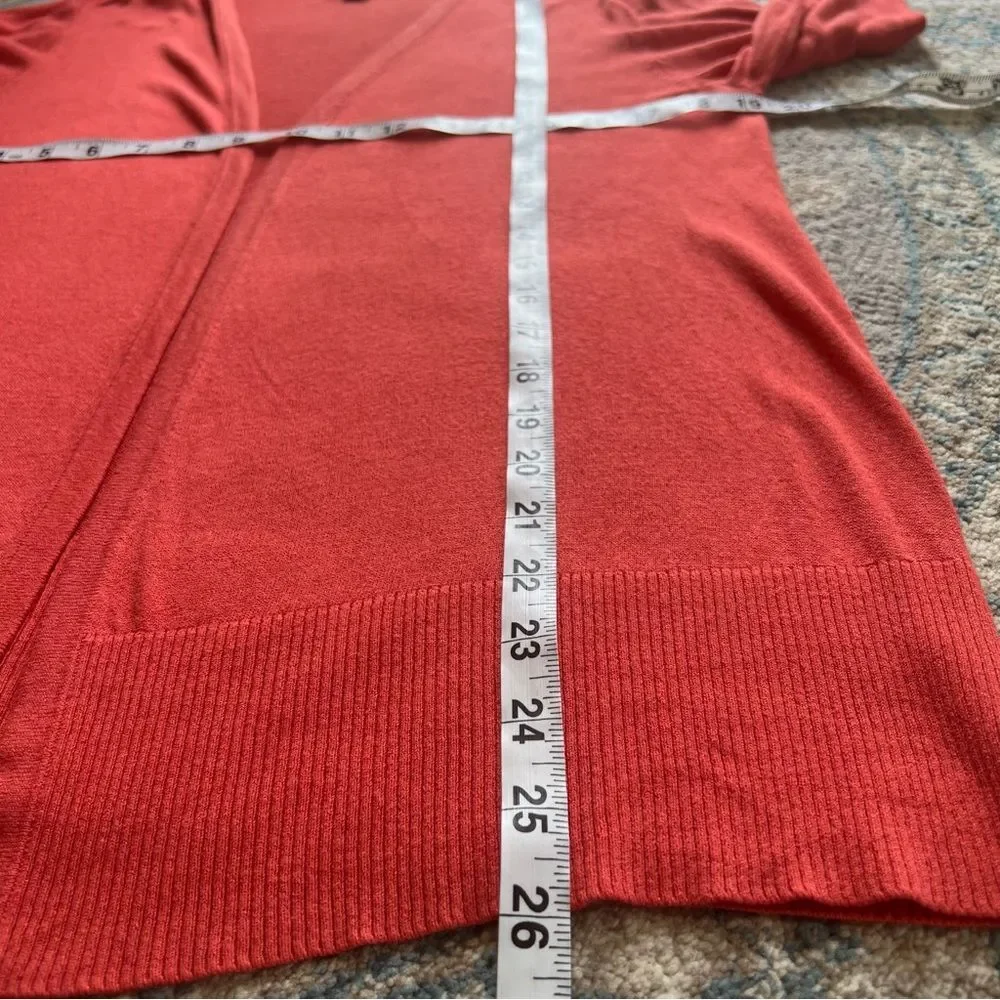 Ann Taylor Coral Cedar Open Front Viscose Knit Lightweight Cardigan Sweater